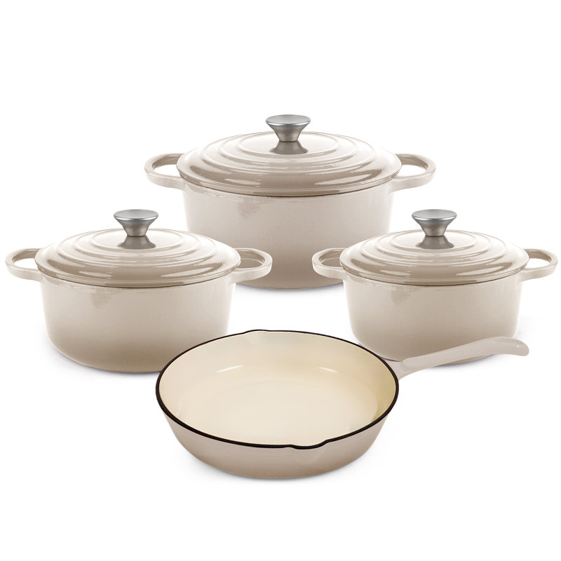 7 - Piece Cast Iron Cookware Set, Beige
