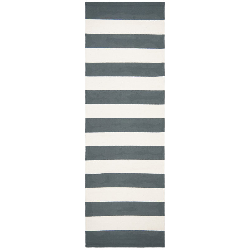 Tapis gris / ivoire en coton tissé à plat à la main Parik, Tapis de couloir 2 pi 3 po x 17 pi