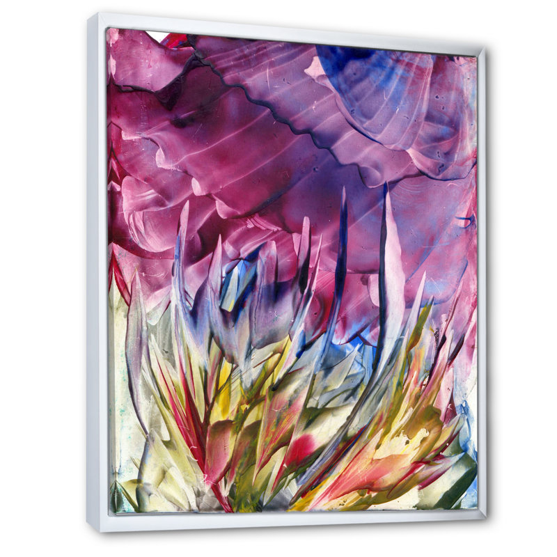 Fleurs mauves - Marbre liquide - Peinture, H 40 po x l 30 po x P 1,5 po, Cadre flottant blanc