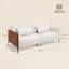 2-Seater Sofa, Patchwork Two-Tone Sofa with 2 Removable Cushions, Chenille and Faux Leather, Beige + Brown