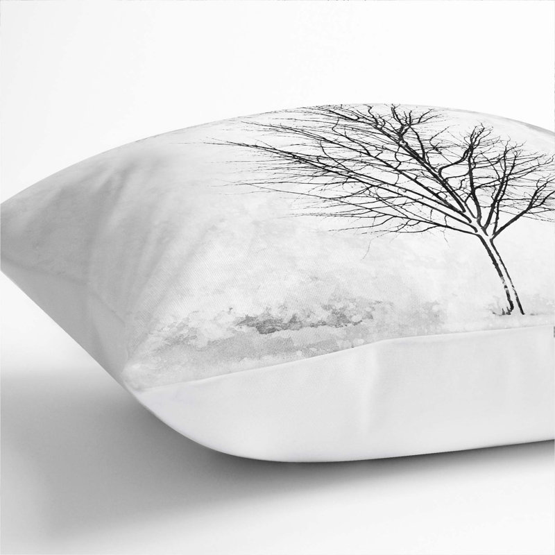 Lone Tree at Winter Cushion with Filling, 40cm H x 40cm W x 15cm D, White