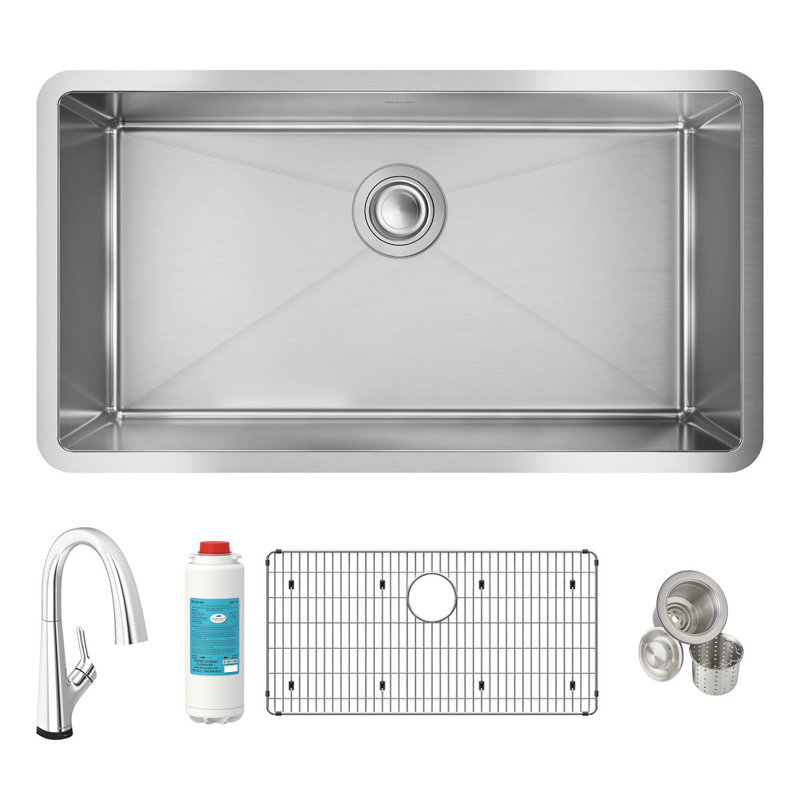 33" L x 18" W Undermount Kitchen Sink with Faucet