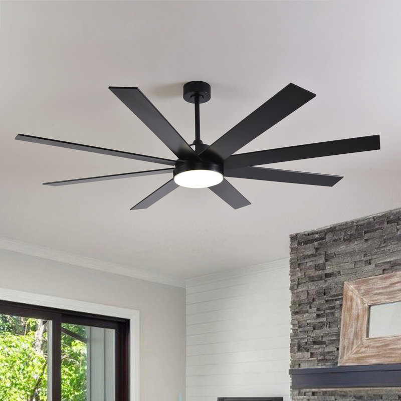72" Ceiling Fan With Light, 6-Speed Remote Control, Reversible DC Motor, Modern 8 Blades With 6"/12"/19.5"  Downrods For Home Or Commercial Black/Walnut