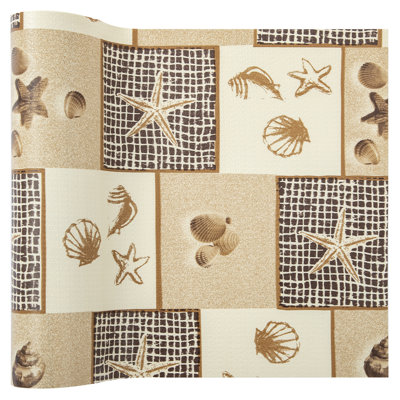 Revêtement pour étagères, revêtement antidérapant non adhésif pour placards, revêtements imperméables pour tiroirs, étagères, commodes, armoires de salle de bain, style bord de mer vintage, couleur beige chaud, 45,7 cm (l) x 243,8 cm (l)