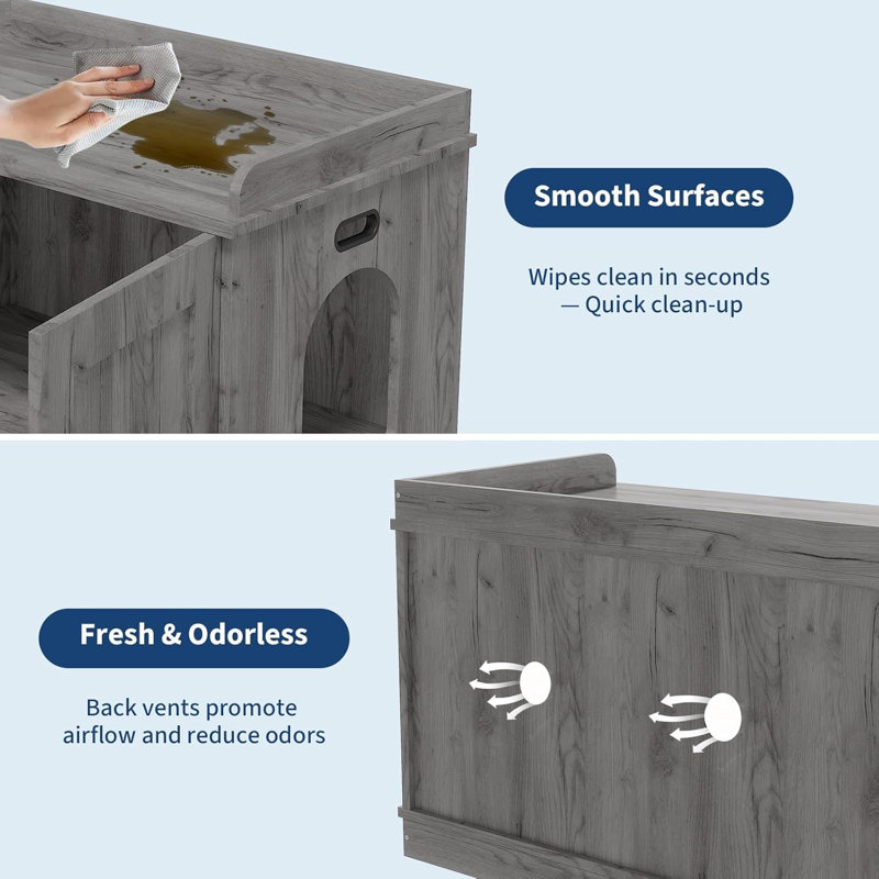 Enceinte de litière pour chat cachée avec porte de grange en bois, maison de chat pour table d'appoint convenant à la plupart des bacs à litière