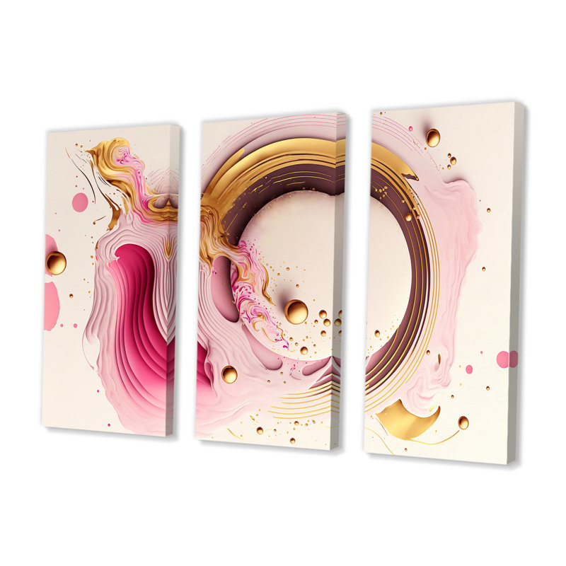 «Pink Watercolor Circular Abstract III», ensemble d'art mural moderne sur toile, H 28 po x l 36 po x P 1 po, Toile tendue