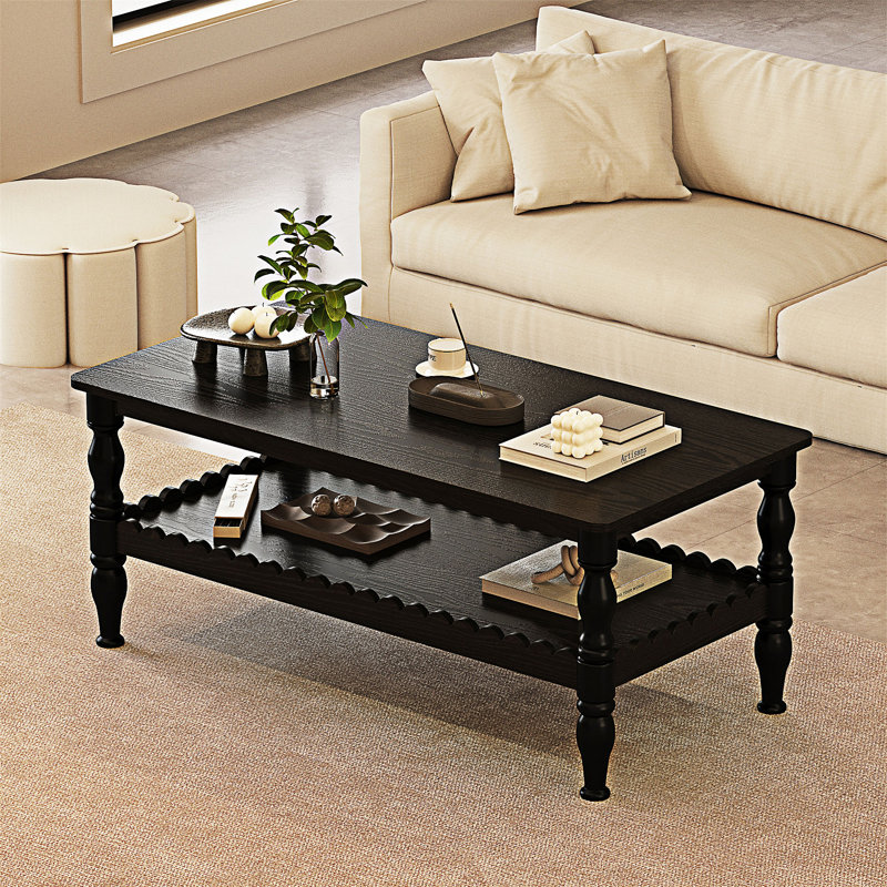 Table basse en bois avec tablette, Noir antique