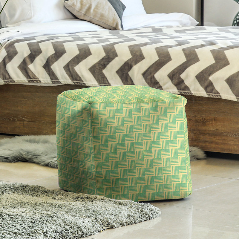 Repose-pieds cubique à rayures classic basketweave, Jaune / vert
