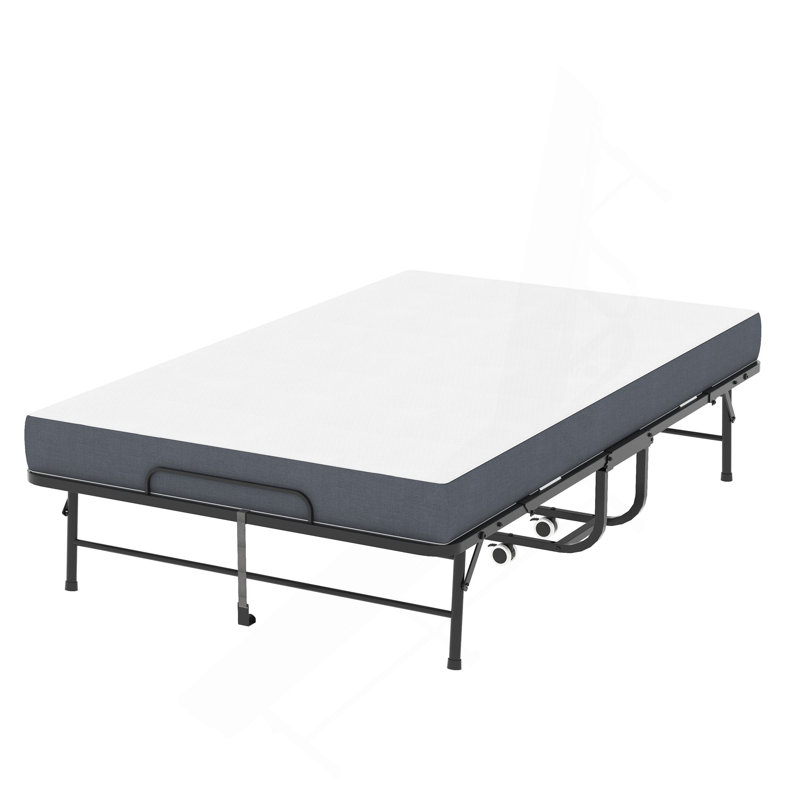 Lit pliant avec tête de lit réglable et mousse à mémoire de forme de 5 po, lit d'appoint escamotable peu encombrant pour les personnes de grande taille, lit de camp portatif sur roulettes, assemblage facile
