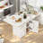 Folding Dining Table With 6 Wheels, Storage Rack,cabinet And Marble Texture