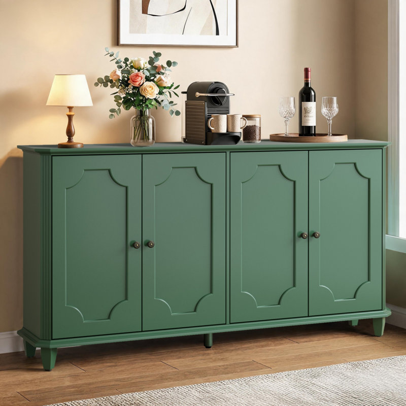 Buffet 63 "à 4 portes Farmhouse, armoire de rangement avec tablettes réglables et pieds tournés classiques, Green