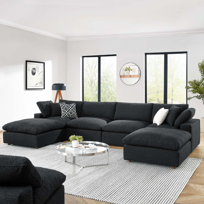 Modway Commix Down Filled Overstuffed Boucle 6-Piece Sectional Sofa, Black 