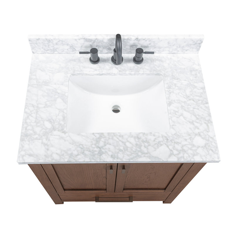 Modero 30" Single Bathroom Vanity with Top, Mocha Oak, Black, Carrara White Marble