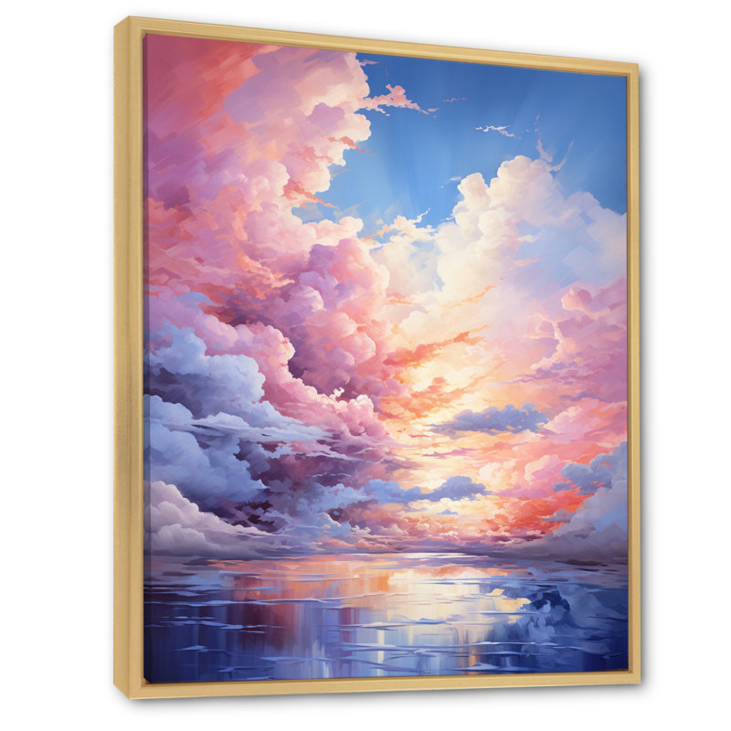 Lennice " Clouds Whimsical Cloudscape Playful ", 32" H x 24" W x 1" D, Natural Floater Framed