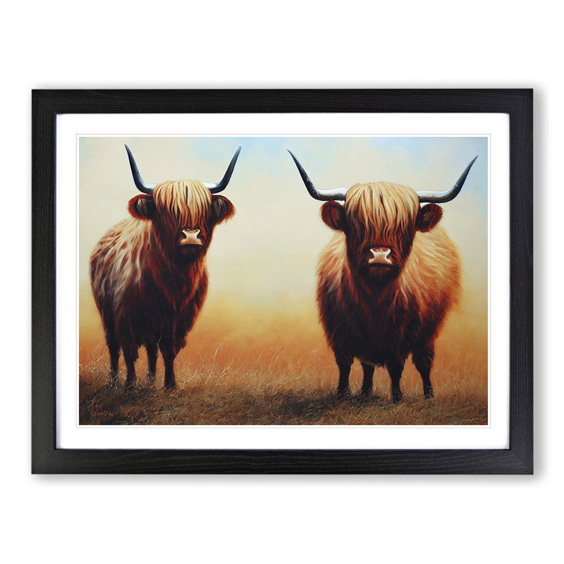 XH1022-9288X Two Highland Cows Vol.1 - Single Picture Frame Print, Black, 46cm H x 64cm W x 2cm D