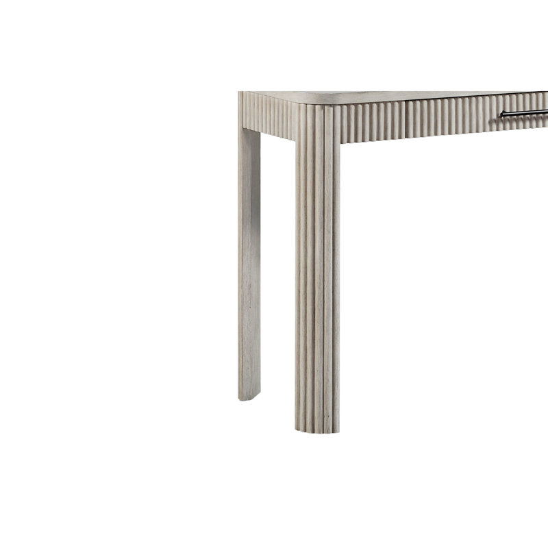 Reeded Front Writing Desk With Storage Drawer – Casual Transitional Design In Birch Veneer, Taupe