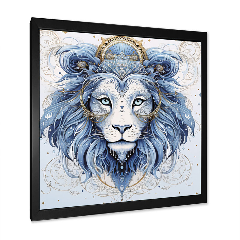 Signe du zodiaque Lion sur toile, Cadre simple noir, H 30 po x l 30 po x P 1 po