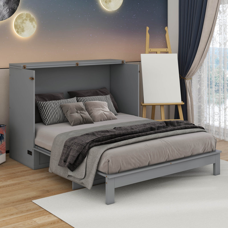 Lit escamotable avec grands tiroirs Murphy, Double, gris