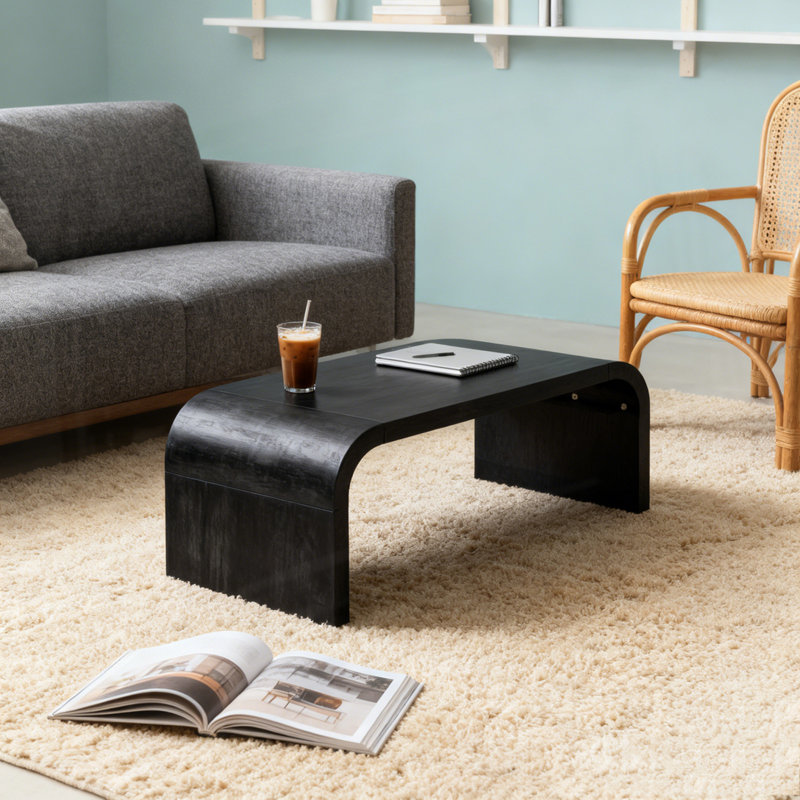 Table basse Curved Art Deco Design, Noir antique