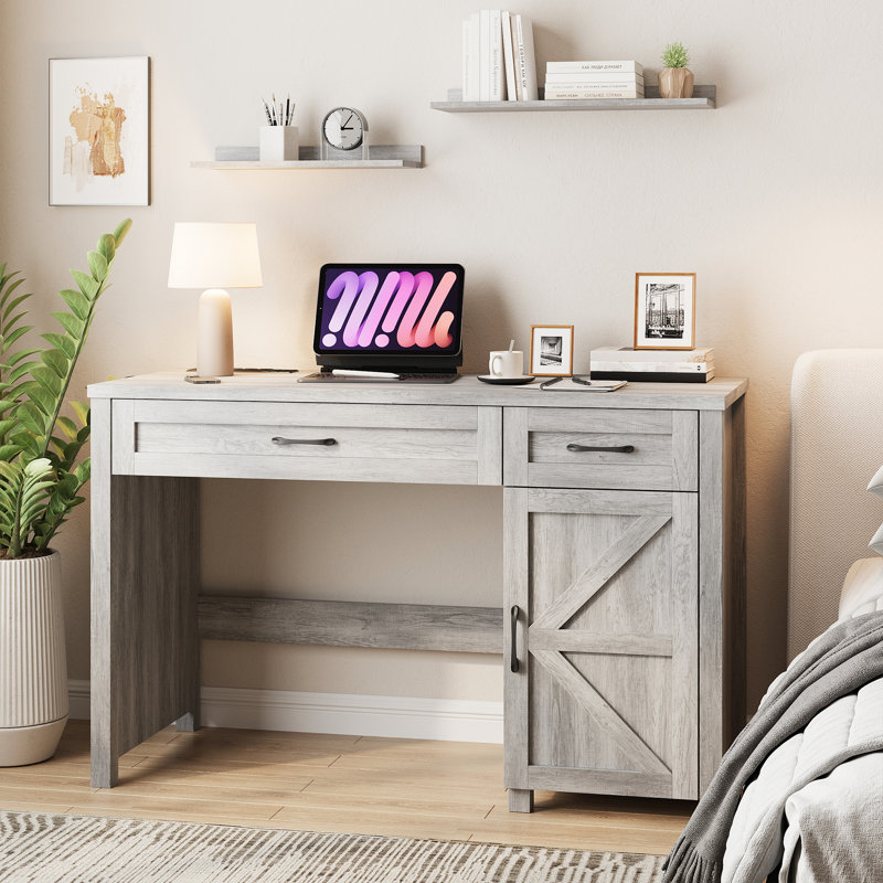 Bureau double caisson Farmhouse, Gris
