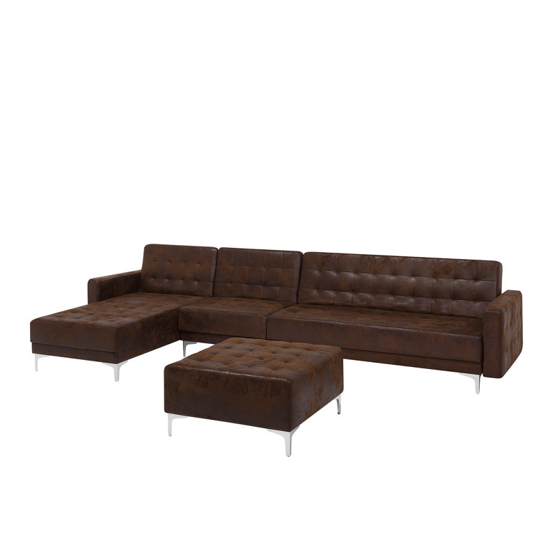 Finnegan 5 Seater Faux Leather Sofa Bed, Brown, Left Hand Facing