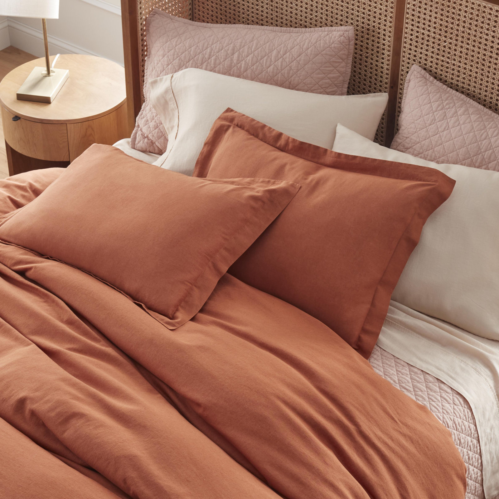 Jeffen Linen Duvet Cover Set, King / Cal King Duvet Cover + 2 King Shams, Rust