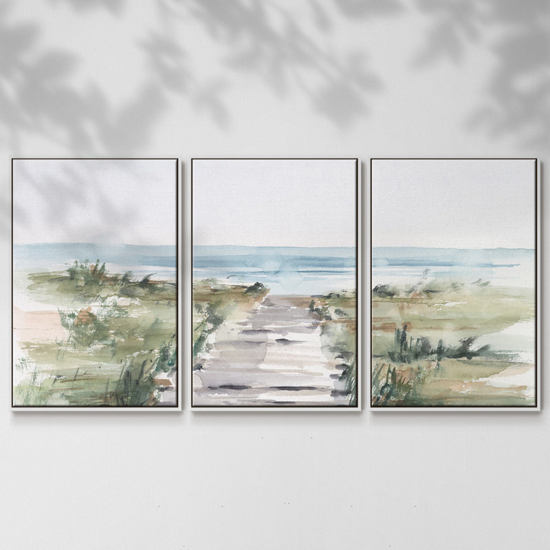 «Ocean Access I», reproduction sur toile 3 pièces, H 40 po x l 78 po x P 2 po, Blanc