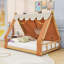 House Bed With Detachable Tent, Skylight And Roll-Up Curtains-778961628-778961630