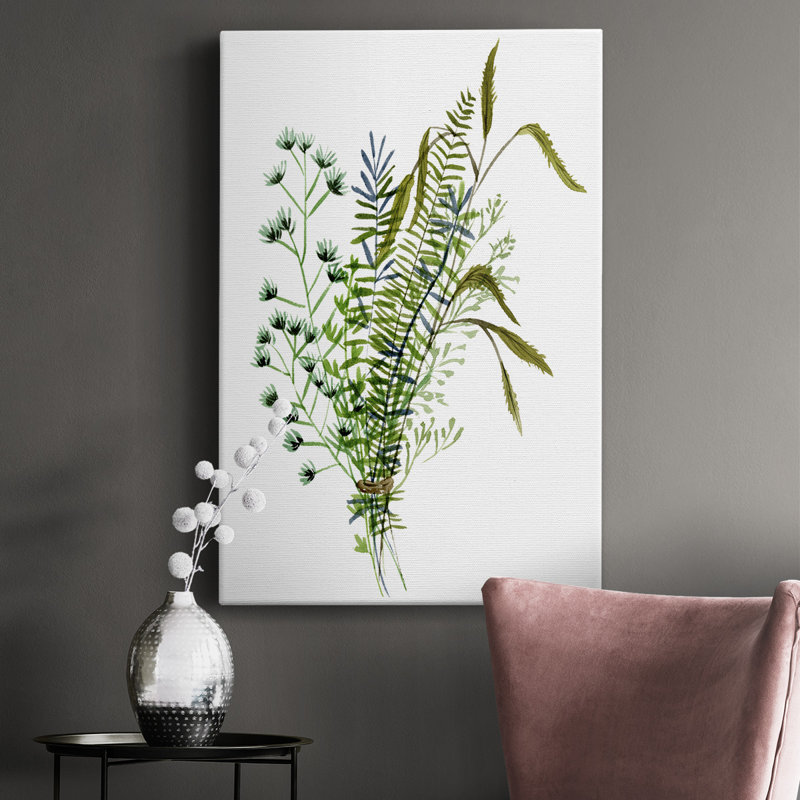 Bouquet vert - peinture sur toile tendue, H 18 po x l 12 po x P 1 po