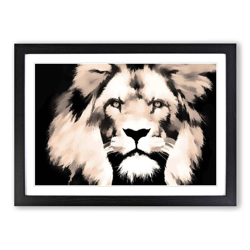 Lion in Abstract - Picture Frame Graphic Art Print, 40cm H x 60cm W x 2cm D, Black
