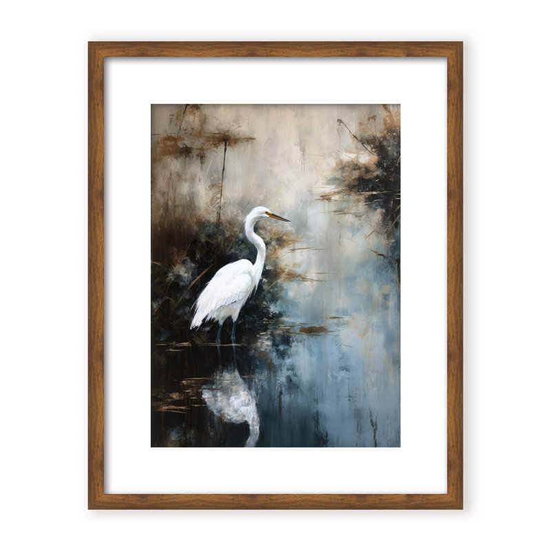 Nature Inspired Egret In Lake, 30" H x 24" W x 2.375" D, Black, Framed Canvas