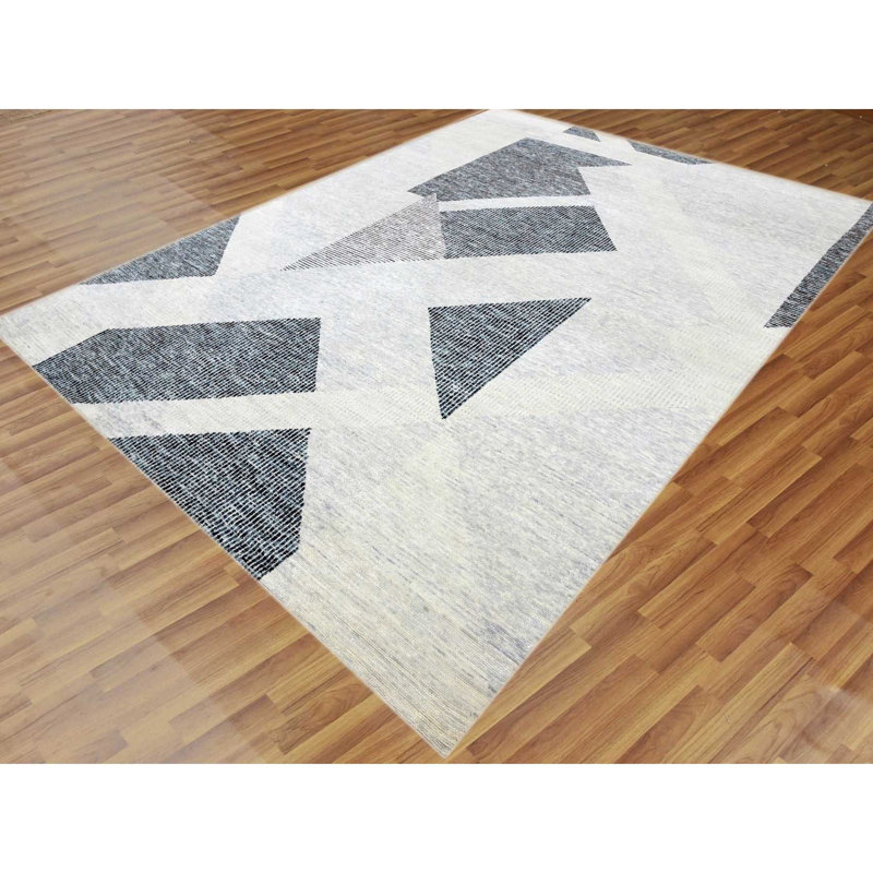 Tapis art déco en laine noué à la main gris 9 pi 1 po x 12 pi 1 po 975236F40ECC491FA5AE4360606284FB