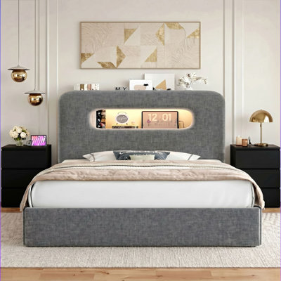 Ensemble de chambre à coucher 3 pièces, lit de rangement avec tiroirs et tables de chevet à 3 tiroirs avec port de recharge EN VENTE