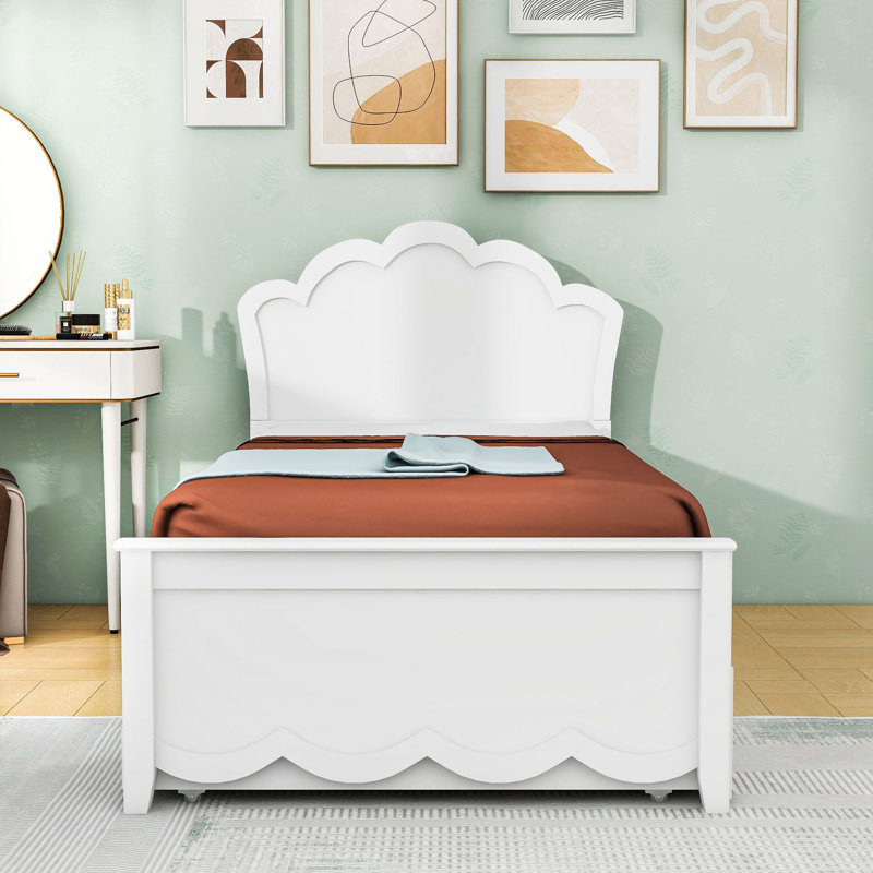 Lit plateforme en bois avec lit gigogne simple et tête de lit, Double 