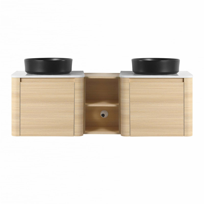 Meuble-lavabo mural 60 po avec lavabo d'art en céramique et 1 tablette de rangement, porte à fermeture en douceur, Noir