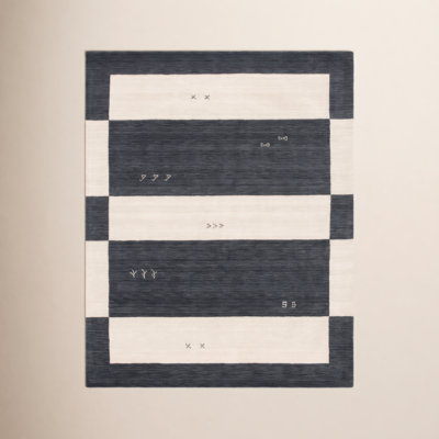 Santiago Cream Black Handmade Wool Geometric Rug
