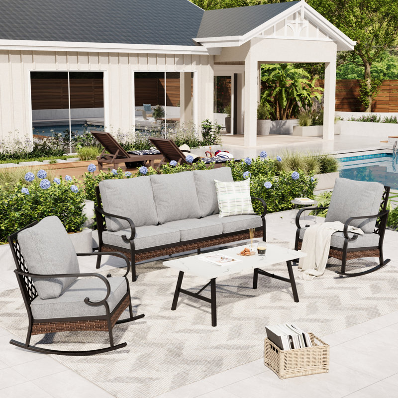 5-Person Sofa Seating Group With Rocking Lounge Chairs, Gray