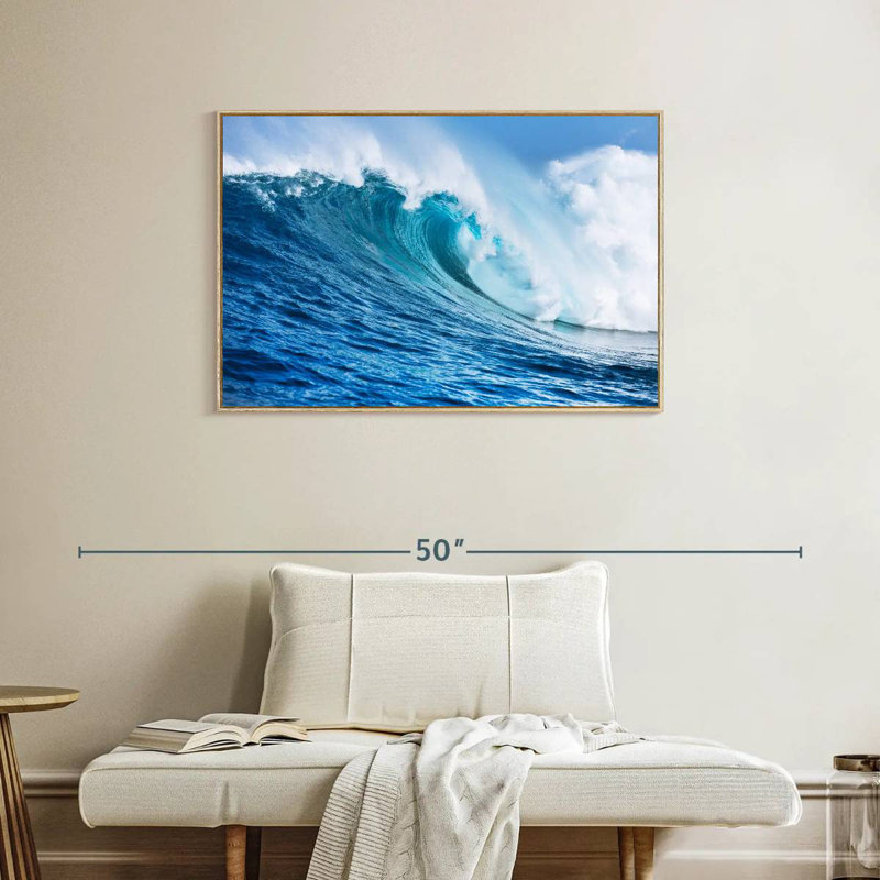 Grande vague, Cadre flottant en bois naturel, 37 po x 25 po