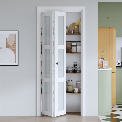 Porte pliante en verre givré et en bois manufacturé massif avec trousse de quincaillerie d'installation