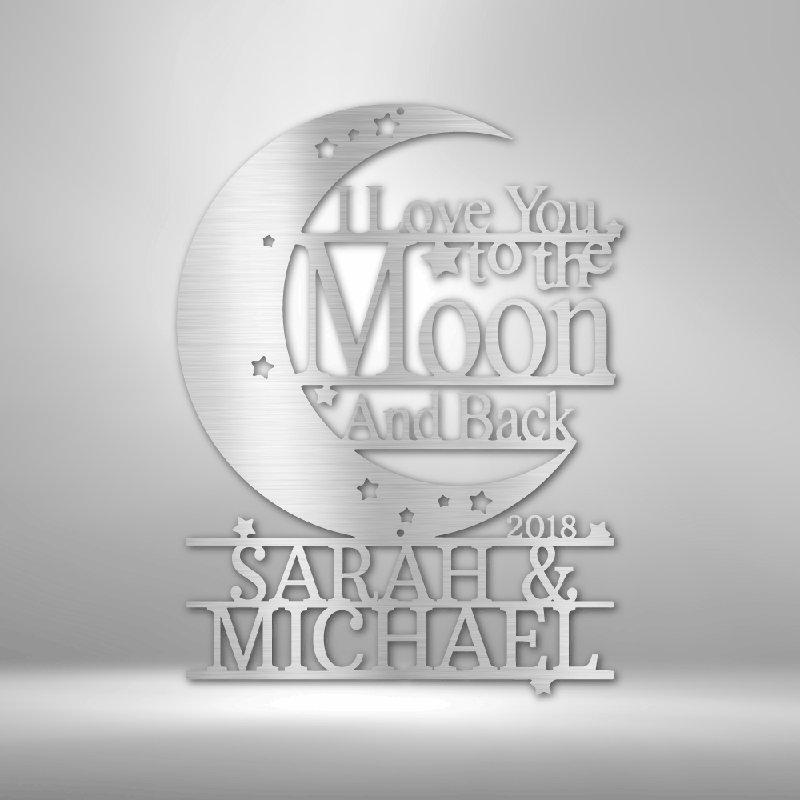 Décoration murale en acier personnalisée, monogramme de la lune et du dos en acier, H 17 po x l 17,5 po x P 0,5 po, Oui