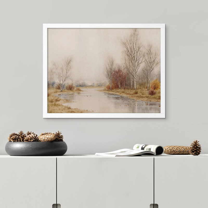 «Autumn Forest Pond Landscape» sur papier, Blanc, H 12 po x l 16 po