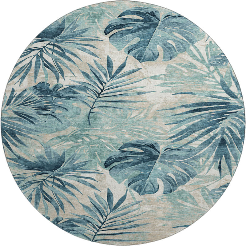 Premium Machine Washable Mayfield AMF1886 Floral Rug, Round 8'