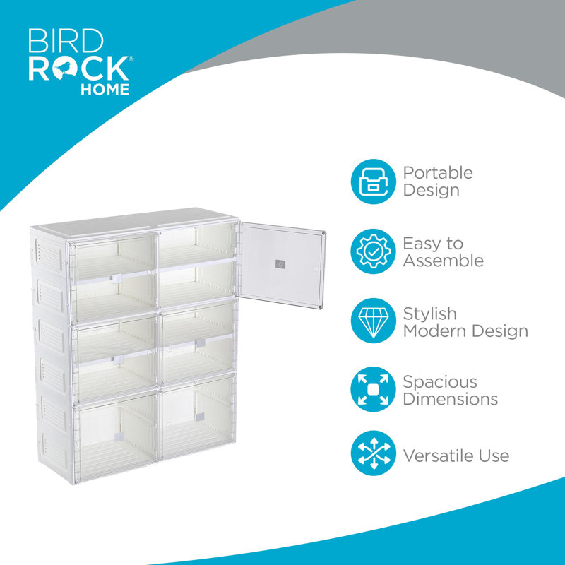 Organisateur de chaussures Rebrilliant pour plancher de placard | Armoire de rangement autoportante pliable à 5 niveaux avec 8 grands cubes de rangement transparents et 2 grands cubes avec portes pour bottes, talons hauts, espadrilles et mocassins