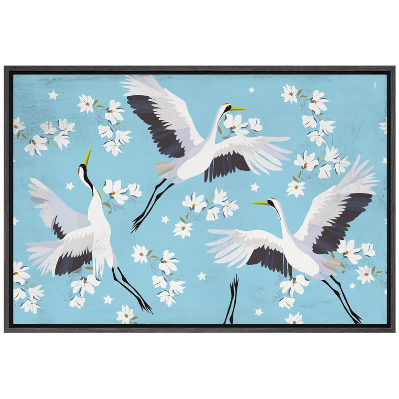 IDÉE4WALL, impression sur toile encadrée, décoration de chambre BCBG, motif de cerisiers en fleurs, oiseaux, nature, décoration, multicolore, rustique coloré pour le salon, la chambre à coucher, le bureau, encadrée sur toile