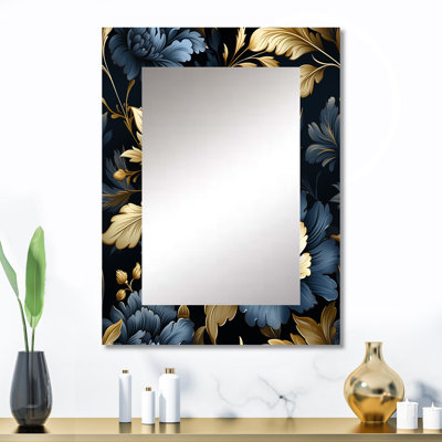 Dark Blue And Golden Gilded Damask Glamour - Damask Mirror Wall Decor