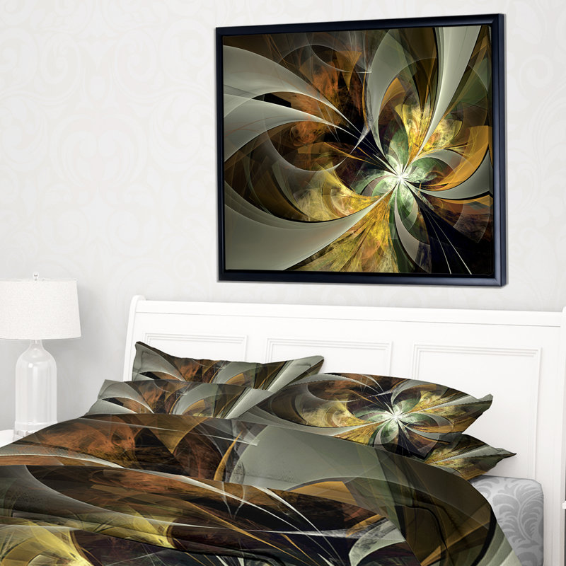 «Symmetric Gold Fractal Flower», impression, H 30 po x l 40 po, Toile avec cadre flottant, Noir