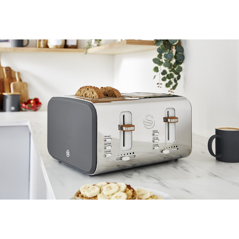 Swan Nordic 1.7L Electric Tea Kettle, 4 Slice Toaster & 3.5L Slow Cooker, Matte Grey