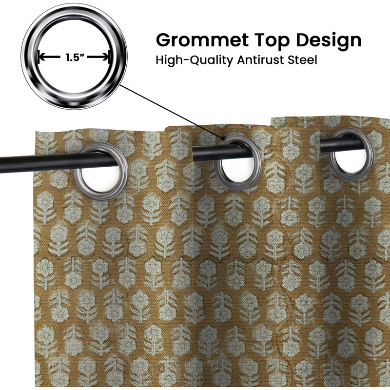 Fabdivine Linen Eyelet Curtains 54x108 Inch Stylish Window Drapes for Home- Tulsi Buti, 54" W x 84" L
