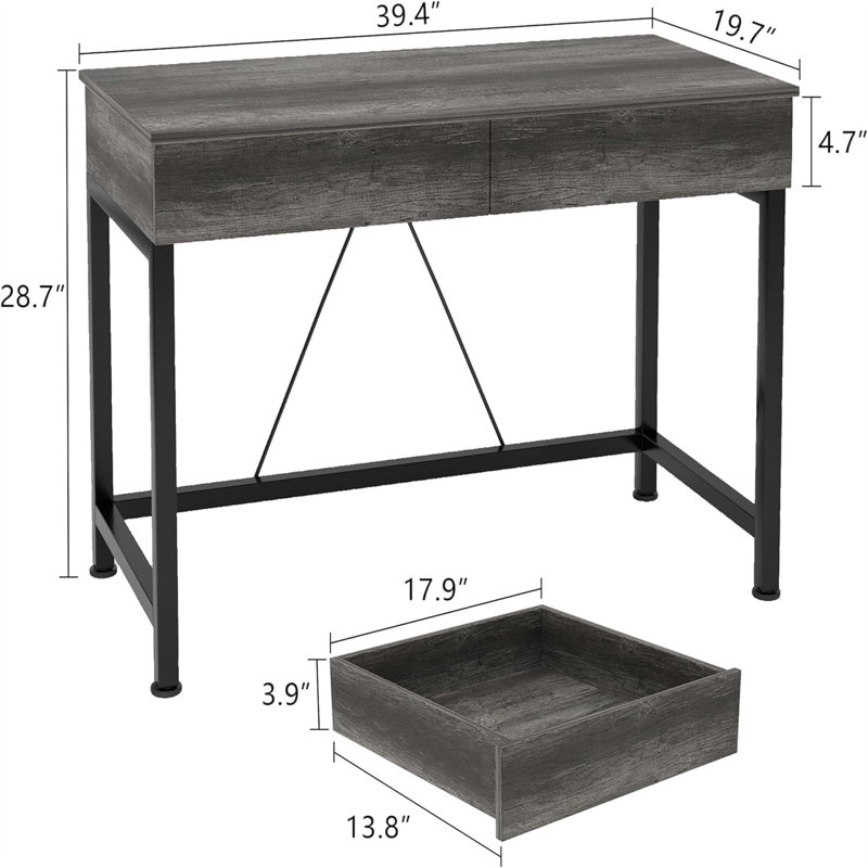 Bureau d'écriture Dilisio, Gris, H 28,7 po x l 39,41 po x P 19,69 po