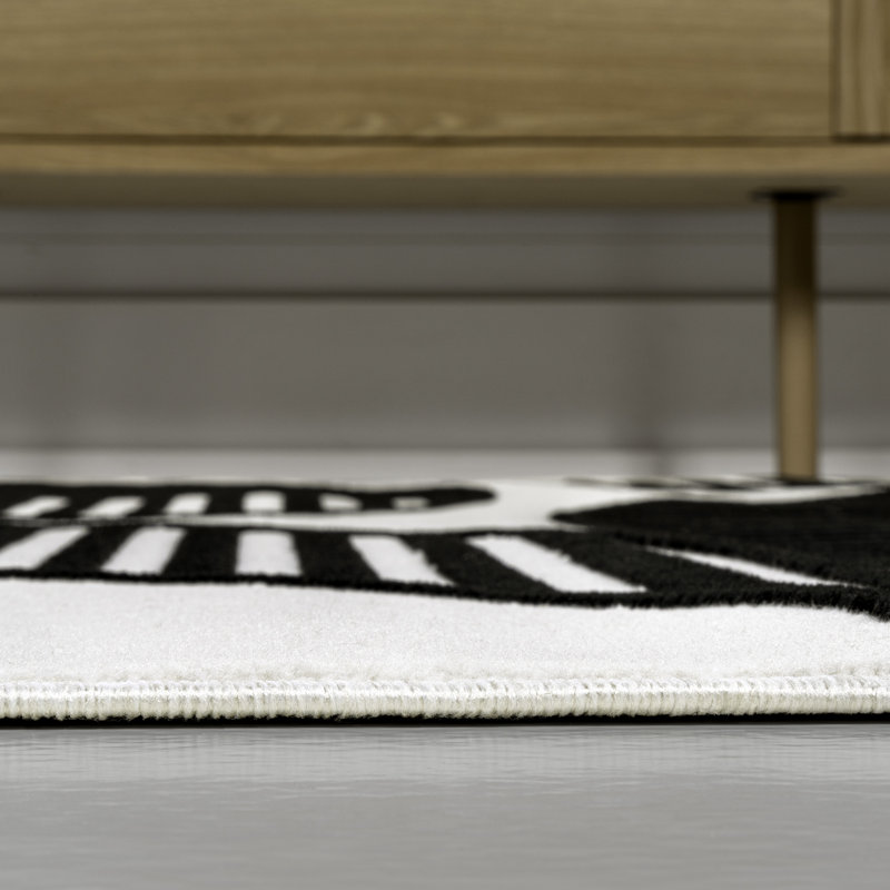Tapis rayé noir / blanc Nordby, Rectangle 2 pi 11 po x 5 pi